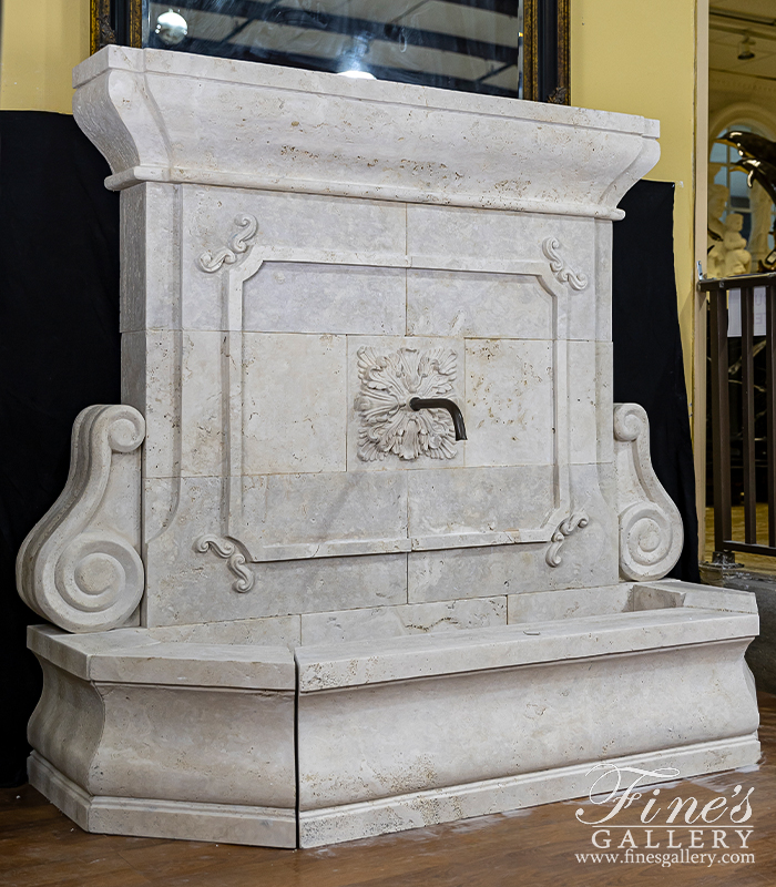 Marble Fountains  - French Country Style Estate Wall Fountain In Italian Quarried Roman Travertine - MF-2348